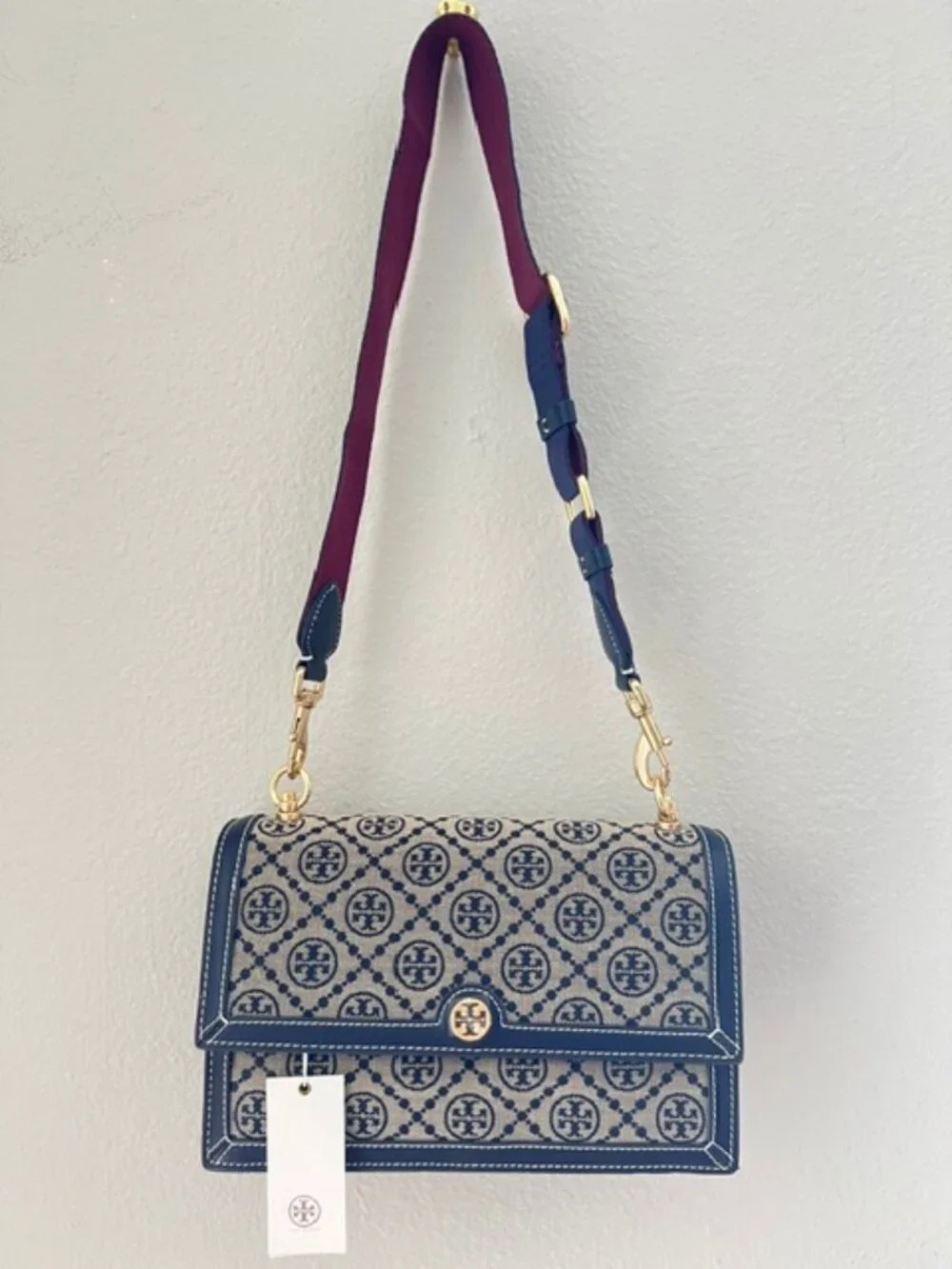Tory Burch T Monogram Jacquard Shoulder Bag in Tory Navy
